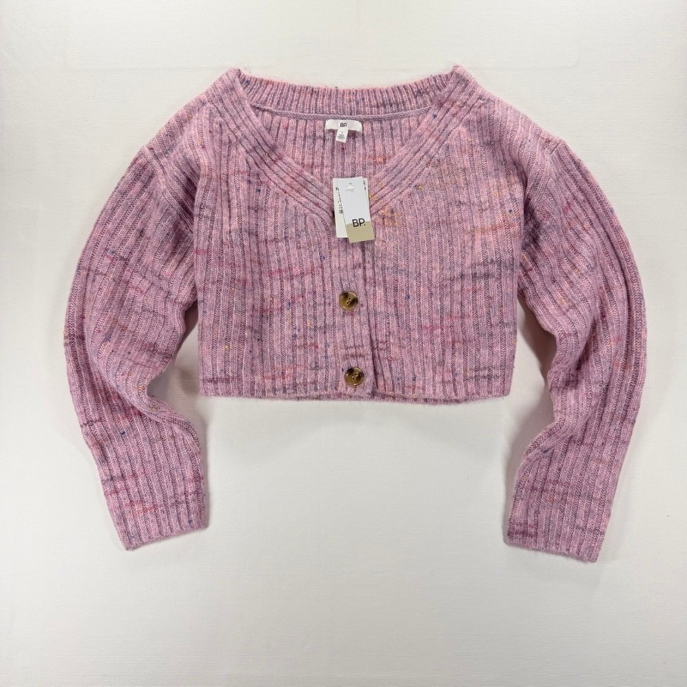 NWT BP Pink Multi Spacedye Cropped Ribbed Cardigan Sweater Small